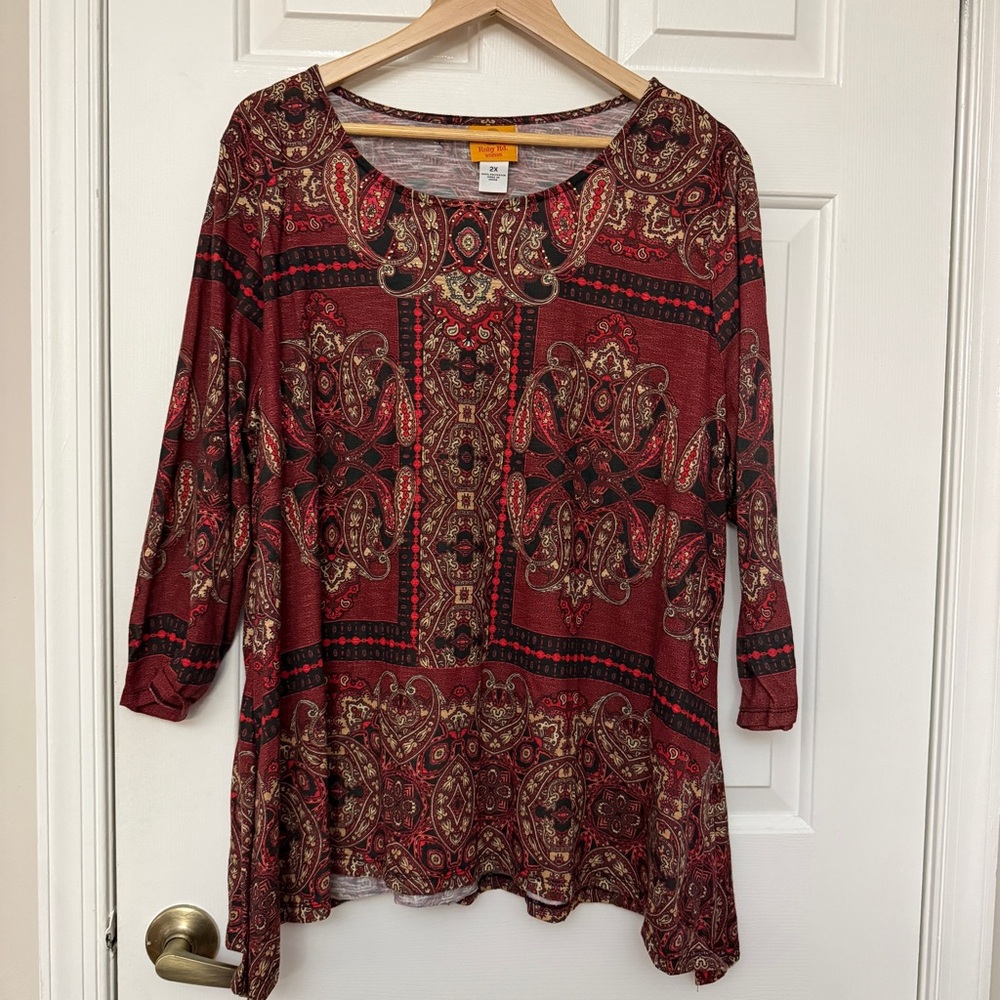 Ruby Rd. Burgundy Paisley Top